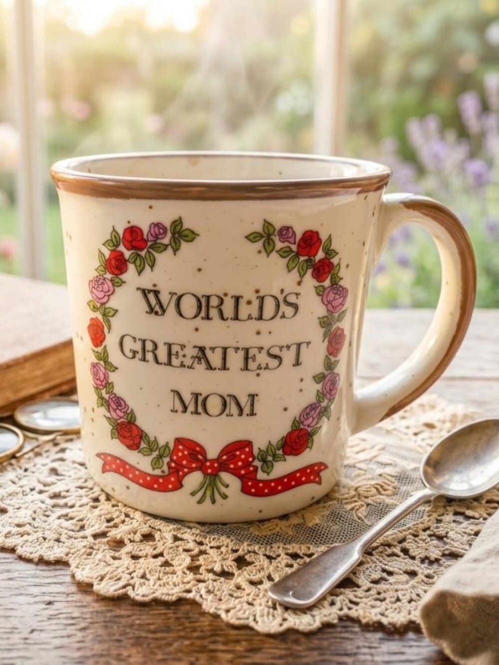 Vintage World’s Greatest Mom Mug Lorrie Design Japan Floral Coffee Cup